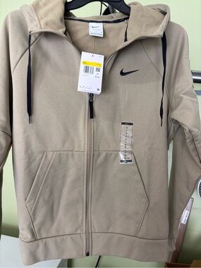 Nike Men's Full-Zip Hoodie Jacket in Taupe with Black Accents size small